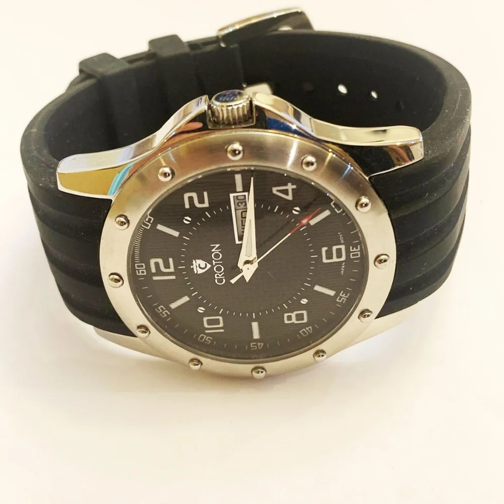 Croton Men's Black Rubber Stainless Steel Watch CA301108